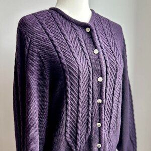 Vintage Aubergine Trachten Alpine Pure Wool Cardigan with Silver Buttons - US S